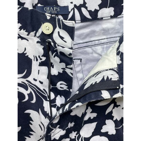 Chaps Floral High Waisted Straight Leg Crop Capri Pants Navy Blue Hawaiian 10 - Picture 7 of 13
